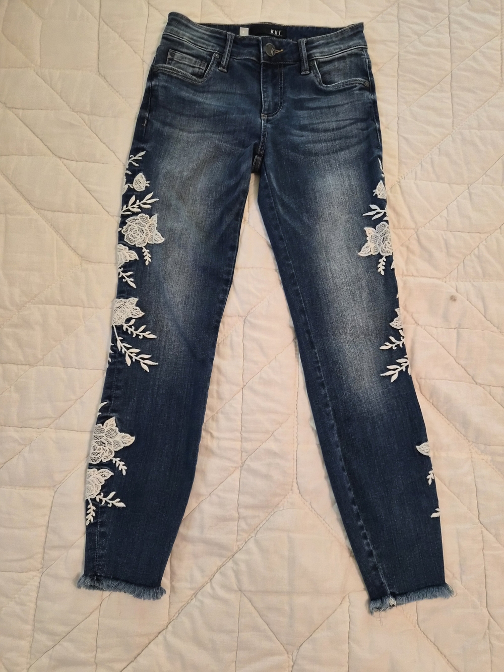 Kut 'Connie' Skinny Ankle Floral Embroidered - Size 0